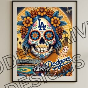 LOS ANGELES DODGERS DAY OF THE DEAD PRINT 20X16 DODGERS WORLD SERIES PRINT